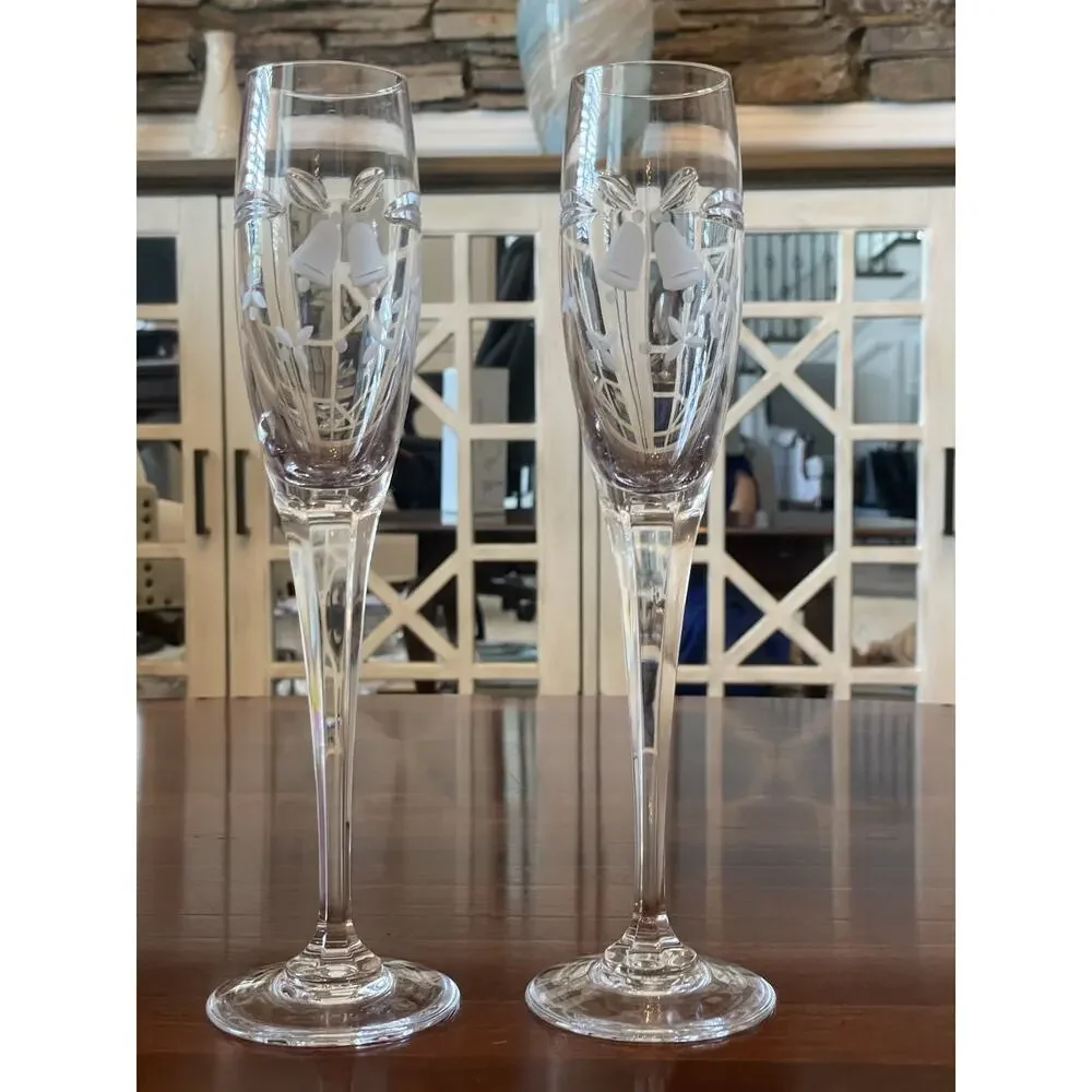 Set of 2 Mikasa Wedding Bells Toasting Fluted Champagne Glass Lead Crystal